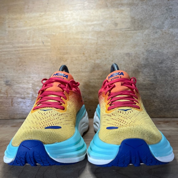 Hoka One One Bondi 8 REFLECTIVE Womens Size 6 Running Shoes Sneakers Orange Blue - Picture 2 of 12